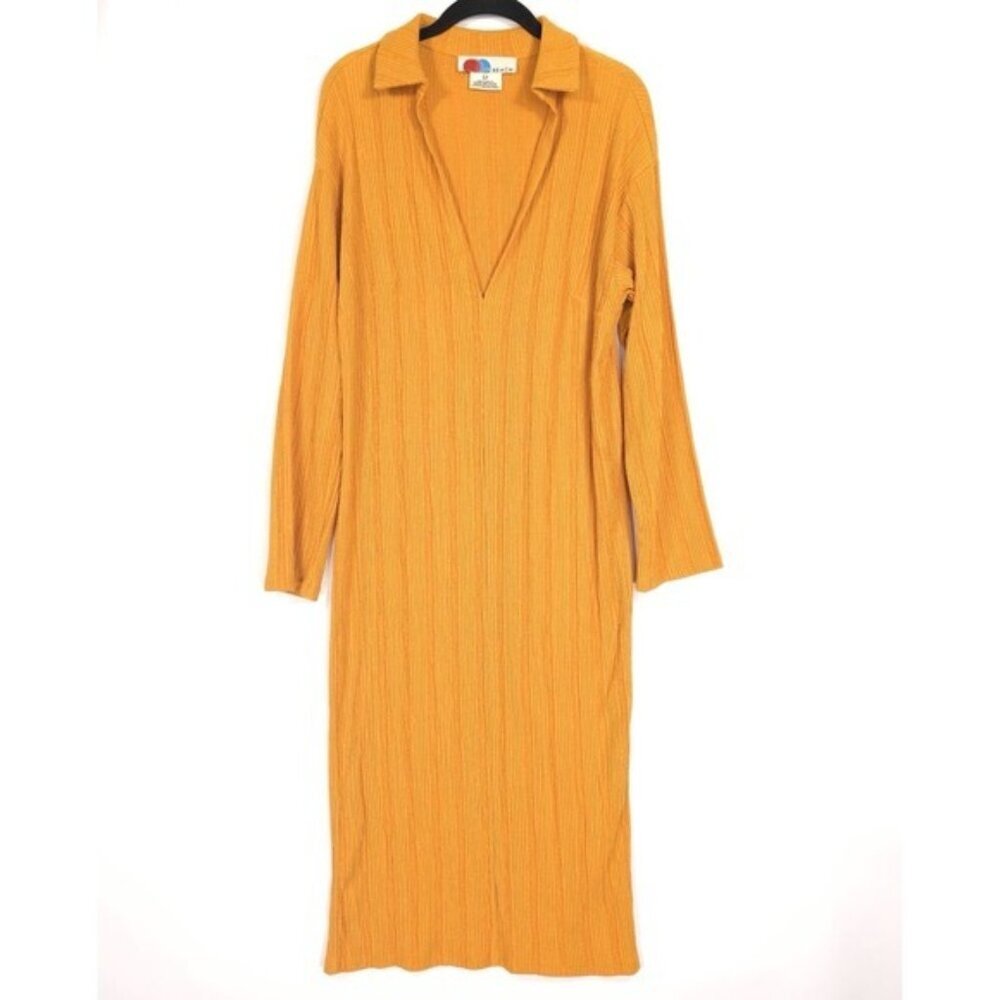 Free People Beach Aster Collar T-Shirt Midi Dress Oversized Golden Yellow S/P